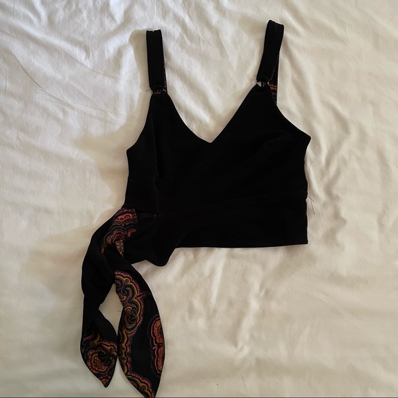 Free People Paisley Pop Tank XS black crop top with a tie side. - Picture 5 of 10